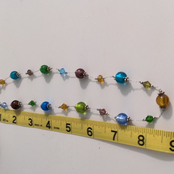 Silvertone Necklace with Twenty Multi-colored Beads - Picture 7 of 7
